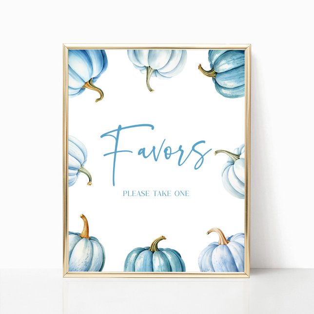 Blue White Pumpkin Fall Autumn Party Favors Sign (Creator Uploaded)