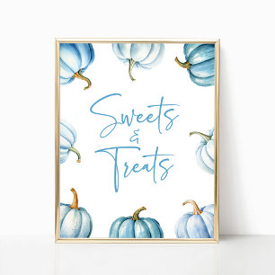 Blue White Pumpkin Fall Sweets and Treats Sign
