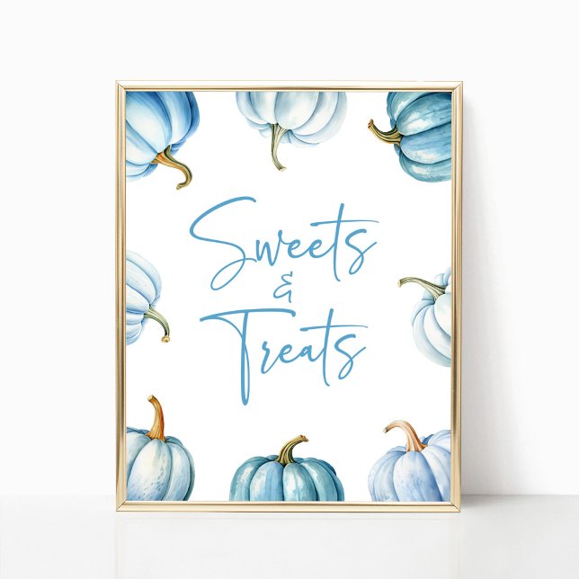 Blue White Pumpkin Fall Sweets and Treats Sign (Creator Uploaded)