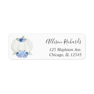 Blue white pumpkin floral watercolor fall label