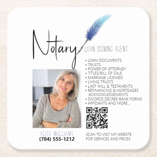 Blue  White QR Code Notary Promotional Square Paper Coaster