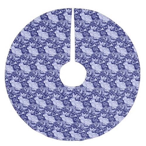 Blue  White Rabbit Bird Christmas Elegant Pattern Brushed Polyester Tree Skirt