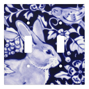 Blue & White Rabbit Bird Floral Delft Dedham Light Switch Cover
