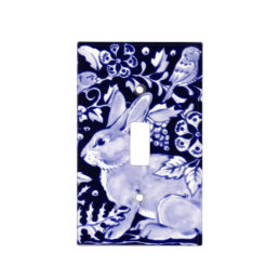 Blue &amp; White Rabbit Bird Floral Delft Dedham Light Switch Cover