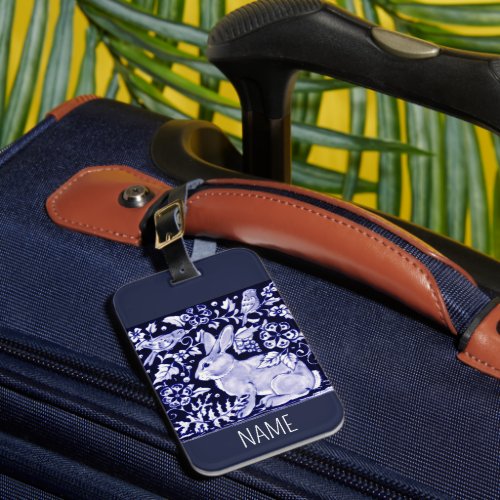 Blue  White Rabbit Bird Luggage Tag Personalize