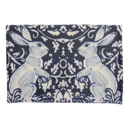 Blue  White Rabbit Bunny Elegant Art Full Queen Pillow Case