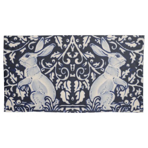 Blue  White Rabbit Bunny Scroll Nature King Size Pillow Case