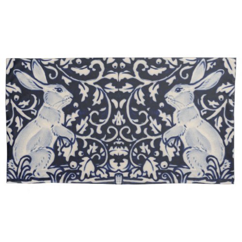 Blue  White Rabbit Bunny Scroll Nature King Size Pillow Case