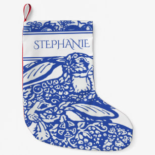 Blue White Rabbit Chinoiserie Delft Floral Custom Small Christmas Stocking