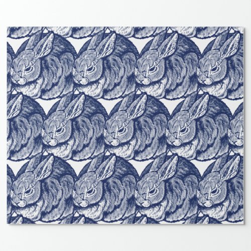 Blue White Rabbit Drawing Large Pattern  Wrapping Paper
