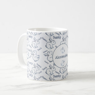 Blue & White Rabbit Duck Pattern Illusion Custom Coffee Mug