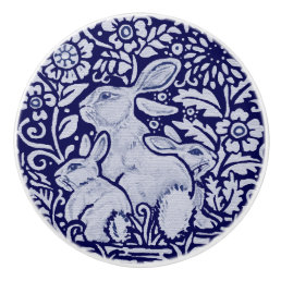 Blue &amp; White Rabbit Family Drawer Pull Knob Dedham