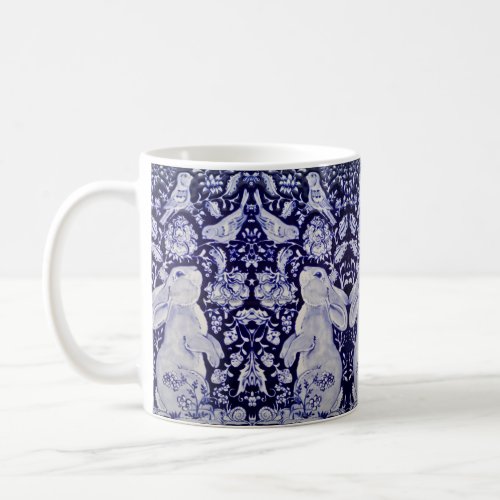 Blue  White Rabbit Floral Bird Snail Easter Cute Coffee Mug