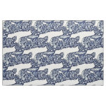 Blue White Rabbit Floral Oriental Animal Pattern Fabric