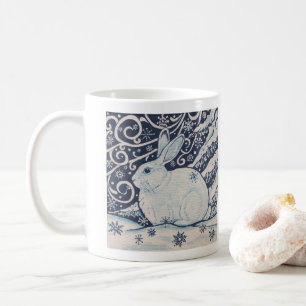Blue & White Rabbit Painting Winter Woodland Snow Coffee Mug