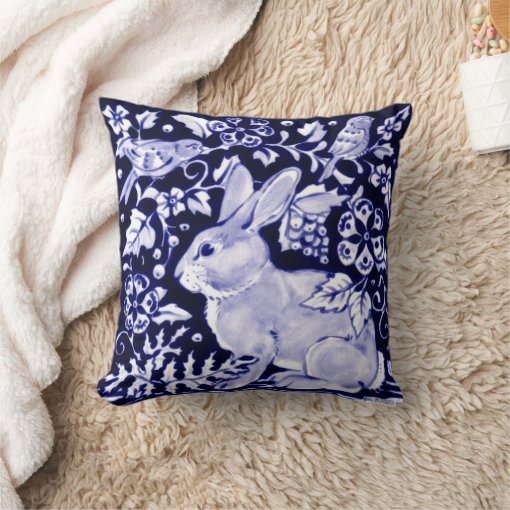 Blue & White Rabbit Pillow,