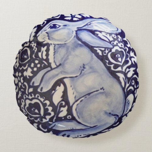 Blue  White Rabbit Pillow Porcelain China Indigo