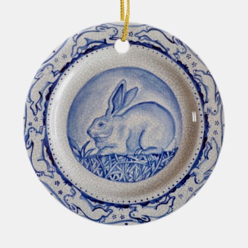 Blue  White Rabbit Pottery Dedham Delft Custom Ce Ceramic Ornament