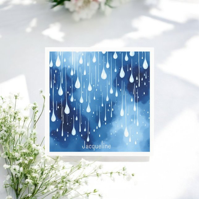 Blue White Raindrops Pattern Nature  Napkins (Creator Uploaded)
