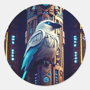 Blue White Raven 2 Classic Round Sticker