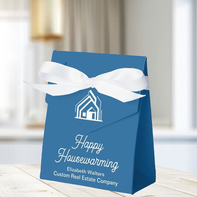 Blue White Real Estate Happy Housewarming Custom Favor Boxes (Creator Uploaded)