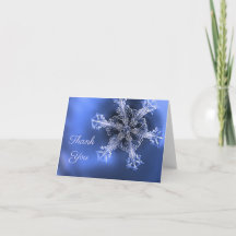 Blue & White Real Snowflake Folded Thank You Card