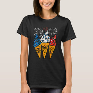 Blue White Red Ice Cream Cone Us Flag 4th Of July  T-Shirt