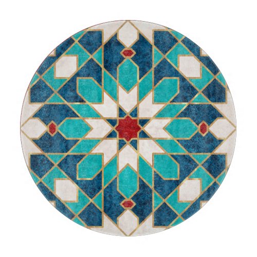Blue White Red Marble Moroccan Mosaic  Cutting Board