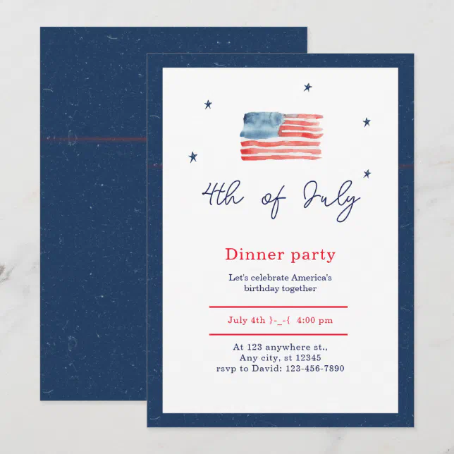 Blue White Red Minimalist 4th of July Dinner Party Invitation | Zazzle
