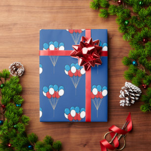 Blue White Red Patriotic Balloons Pattern Wrapping Paper