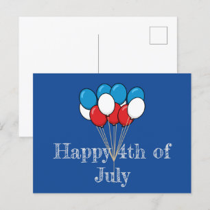 Blue White Red Patriotic Balloons   Personalize Holiday Postcard