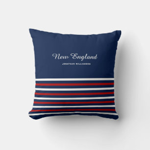 Blue, White, Red Striped Personalizable Nautical Throw Pillow