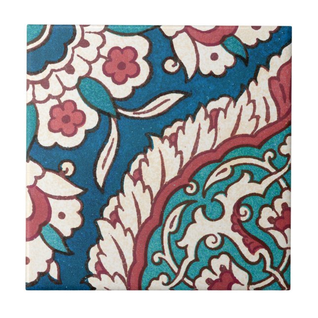 Blue White Red Teal Oriental Azulejo Pattern Ceramic Tile (Front)