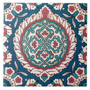 Blue White Red Teal Oriental Azulejo Pattern Ceramic Tile