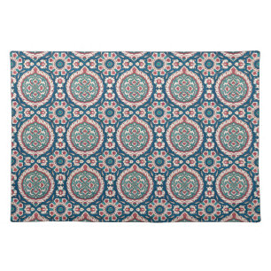 Blue White Red Teal Oriental Azulejo Pattern Cloth Placemat