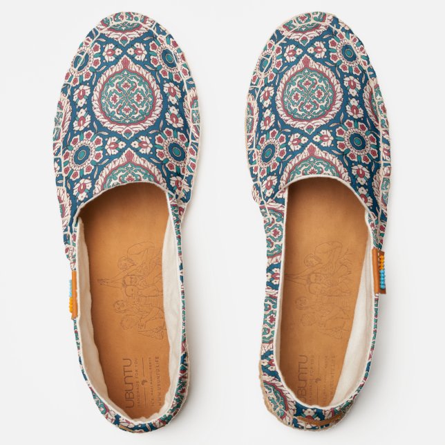 Blue White Red Teal Oriental Azulejo Pattern Espadrilles (Front)