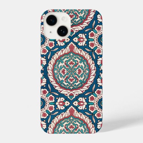 Blue White Red Teal Oriental Azulejo Pattern iPhone 14 Case