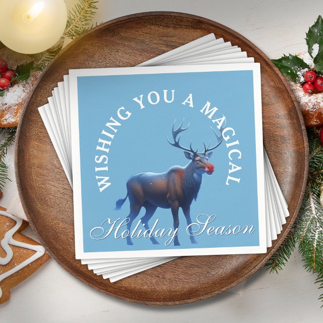 Blue White Reindeer Wonderland Holiday Party Napkins (Creator Uploaded)