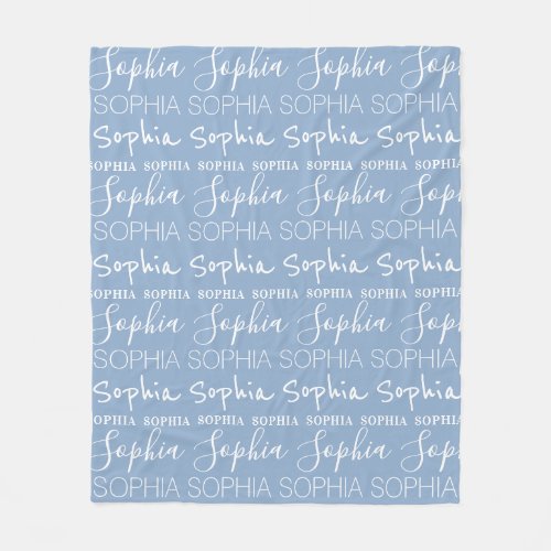 Blue White Repeating Personalized Name Custom Fleece Blanket