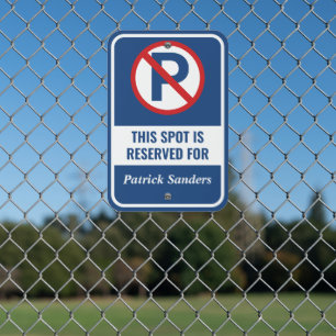 Blue White Reserved Parking Employee Name Metal Sign