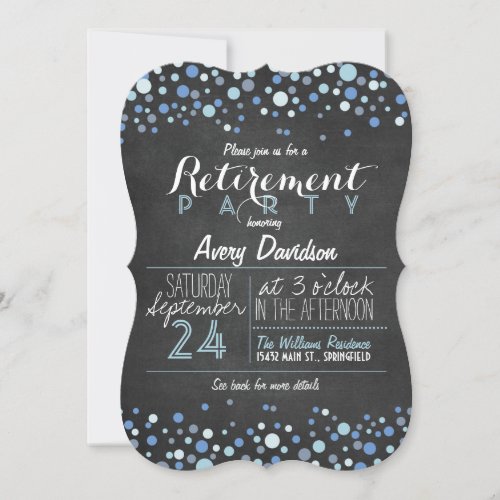 Blue  White Retro Chalkboard Retirement Party Invitation