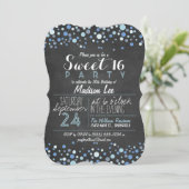 Blue & White Retro Chalkboard Sweet 16 Party Invitation (Standing Front)