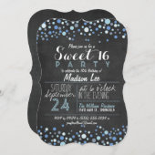 Blue & White Retro Chalkboard Sweet 16 Party Invitation (Front/Back)