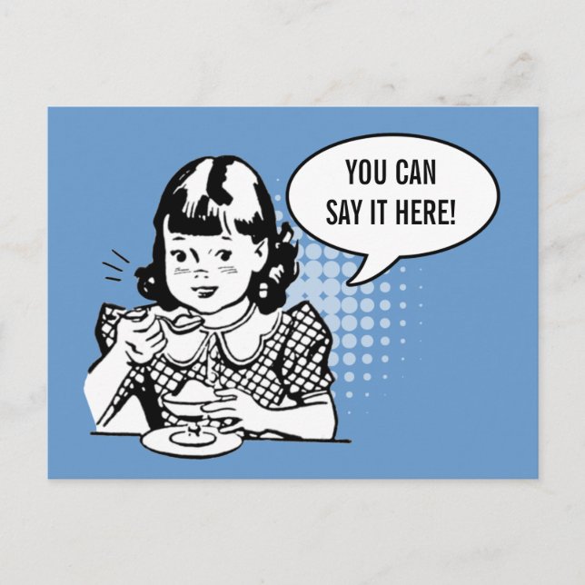 Blue White Retro Girl Eating Ice Cream Fun Card (Front)