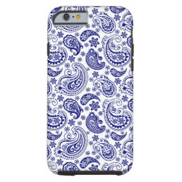 Blue &amp; White Retro Paisley Ham Pattern Tough iPhone 6 Case