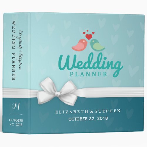 Blue White Ribbon Love Bird Couple Wedding Planner Binder