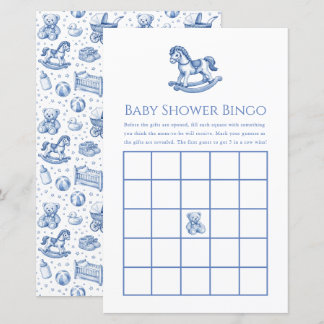 Blue & White Rocking Horse Baby Shower Bingo Game