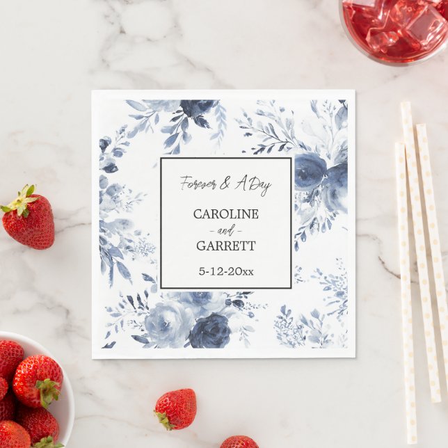 Blue White Romantic Floral Wedding Napkins (Insitu)