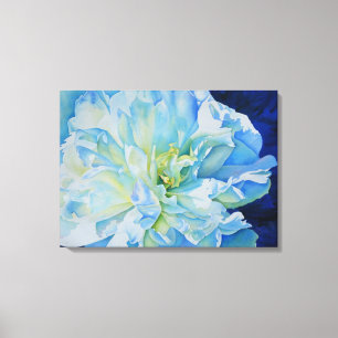 Blue white romantic peony watercolor painting canvas print