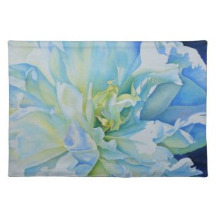 Blue white romantic peony watercolor painting  placemat
